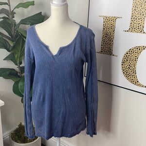 Easy Blue Long Sleeve Thermal Knit Top